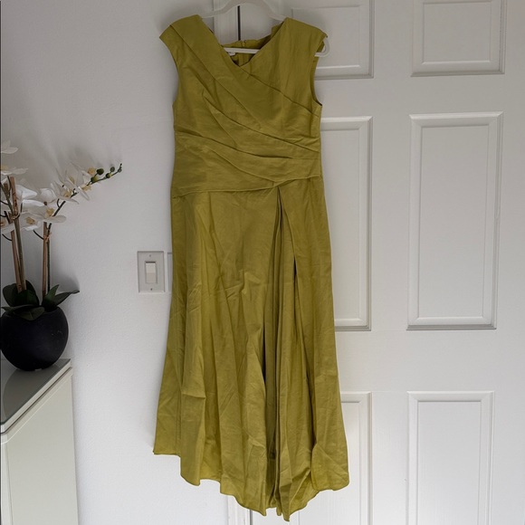 NWT Lafayette 148 New York Silk Linen Draped Wrap Dress Chartreuse Size 8 - Picture 14 of 14